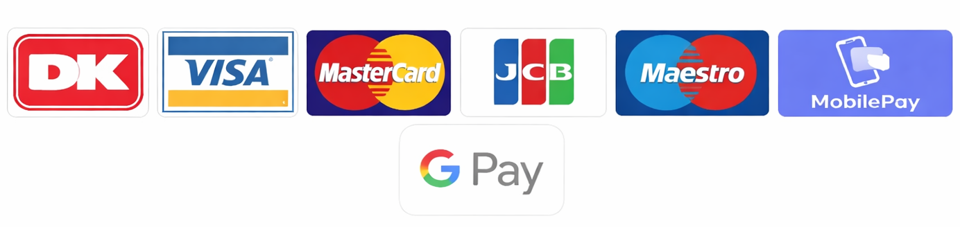 Dankort, Visa, MasterCard, JCB, Maestro